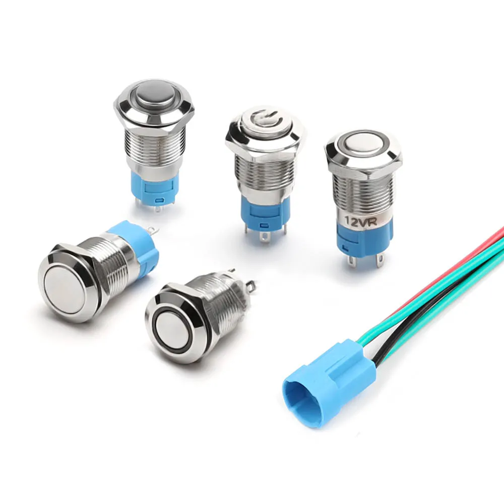 12mm high flat head waterproof self-locking metal button screw terminal car motor doorbell PC power switch