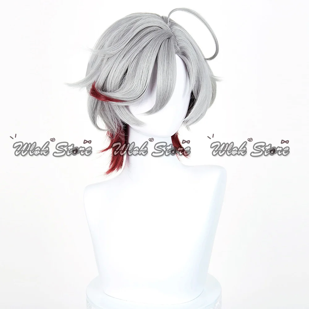 Peruka Cosplay Illuga Genshin Impact, odporna na ciepło, srebrnoszara, krótka, męska, na Halloween, karnawał, do odgrywania ról, peruki syntetyczne
