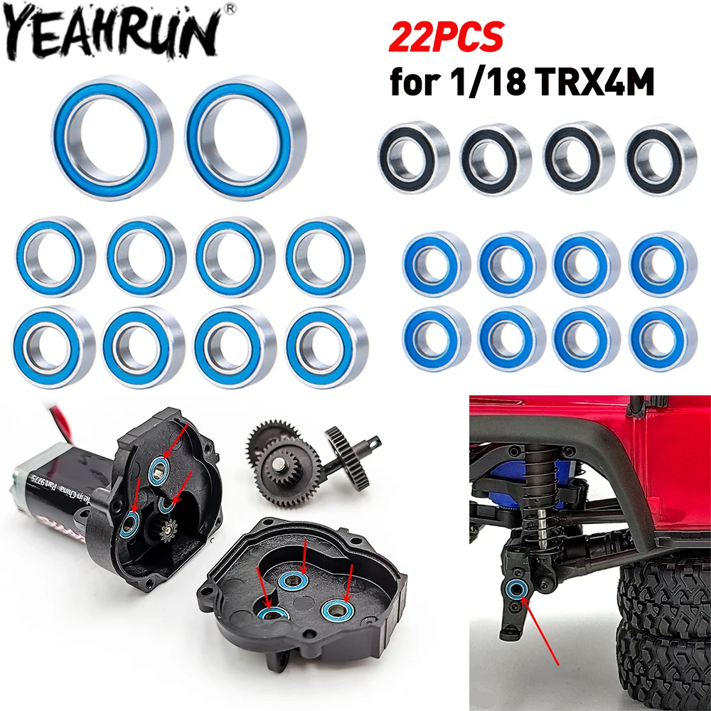 YEAHRUN 22PCS TRX4M Steel Bearing Wheel Hub Axle Transmission Sealed Bearing for TRX4-M Bronco Defender 1/18 RC Crawler Car Part