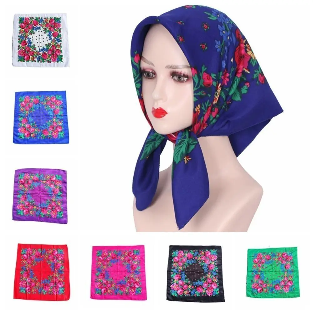 Sunscreen Rose Flower Print Head Scarf Ethnic Style Square Shawl Women Twill Printed Scarf Shawl