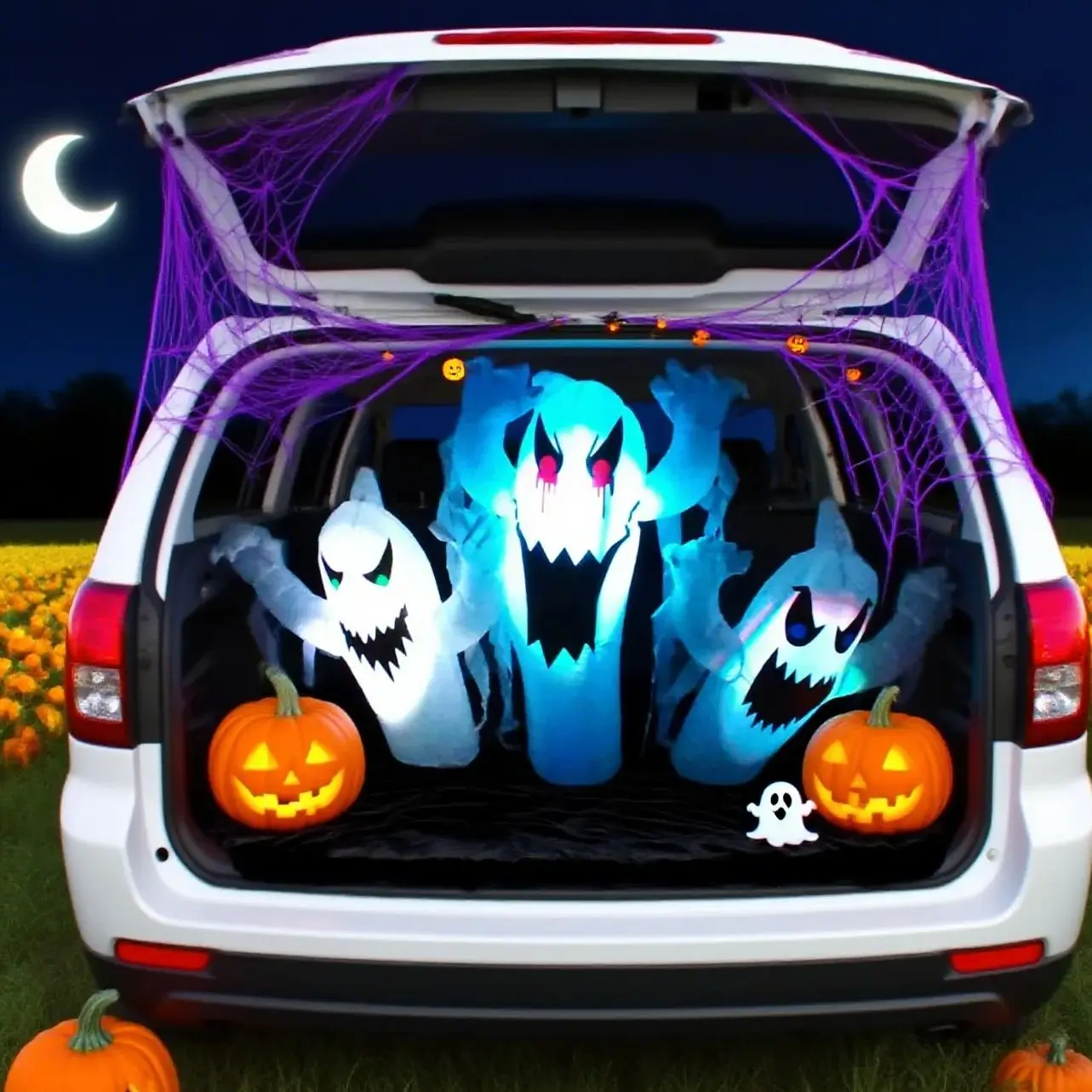 

Украшения для Хэллоуина, уличные 4-футовые надувные 3 призрака, украшения для внедорожника, надувные порошки на Хэллоуин со встроенными светодиодами для двора, декабрь