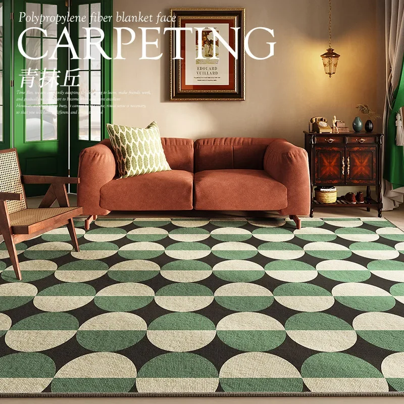 VIKAMA Französischer Vintage-Wohnzimmer-Dekor-Teppich, schmutzabweisend, großflächige Schlafzimmer-Bodenmatte, rutschfester Lounge-Teppich, Heimdekoration