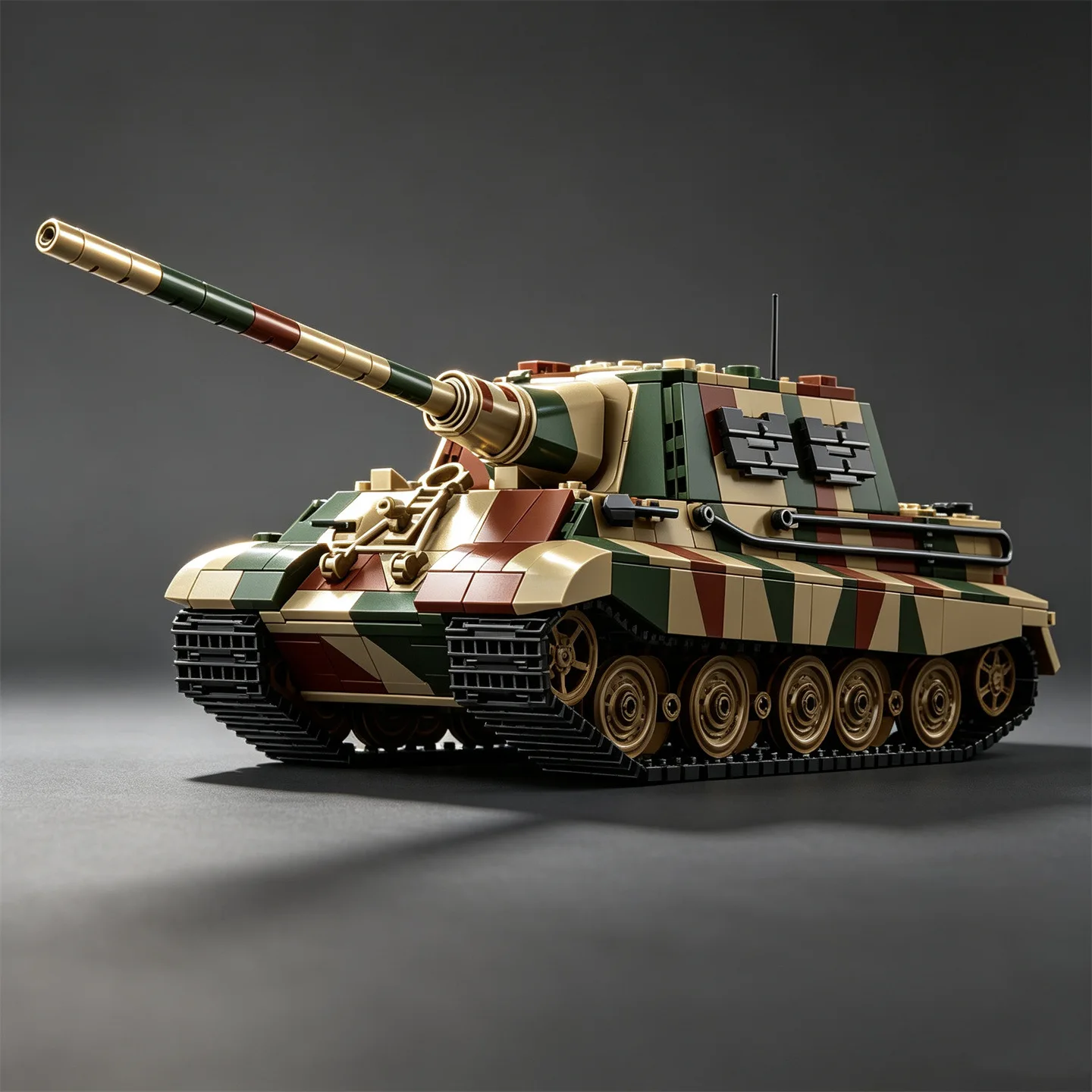MOC Military Model Tiger Tank Gunner's Vehicle, 1:28 Scale, Camouflage Paint Scheme, Large-Size Set: Jagdpanzer VI (Jagdtiger)