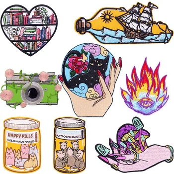 Embroidered Patch Iron On Patches for Clothing Pocket Lamp Clothes Stickers Fabric Sewing Thermal Adhesive Applique Fusible