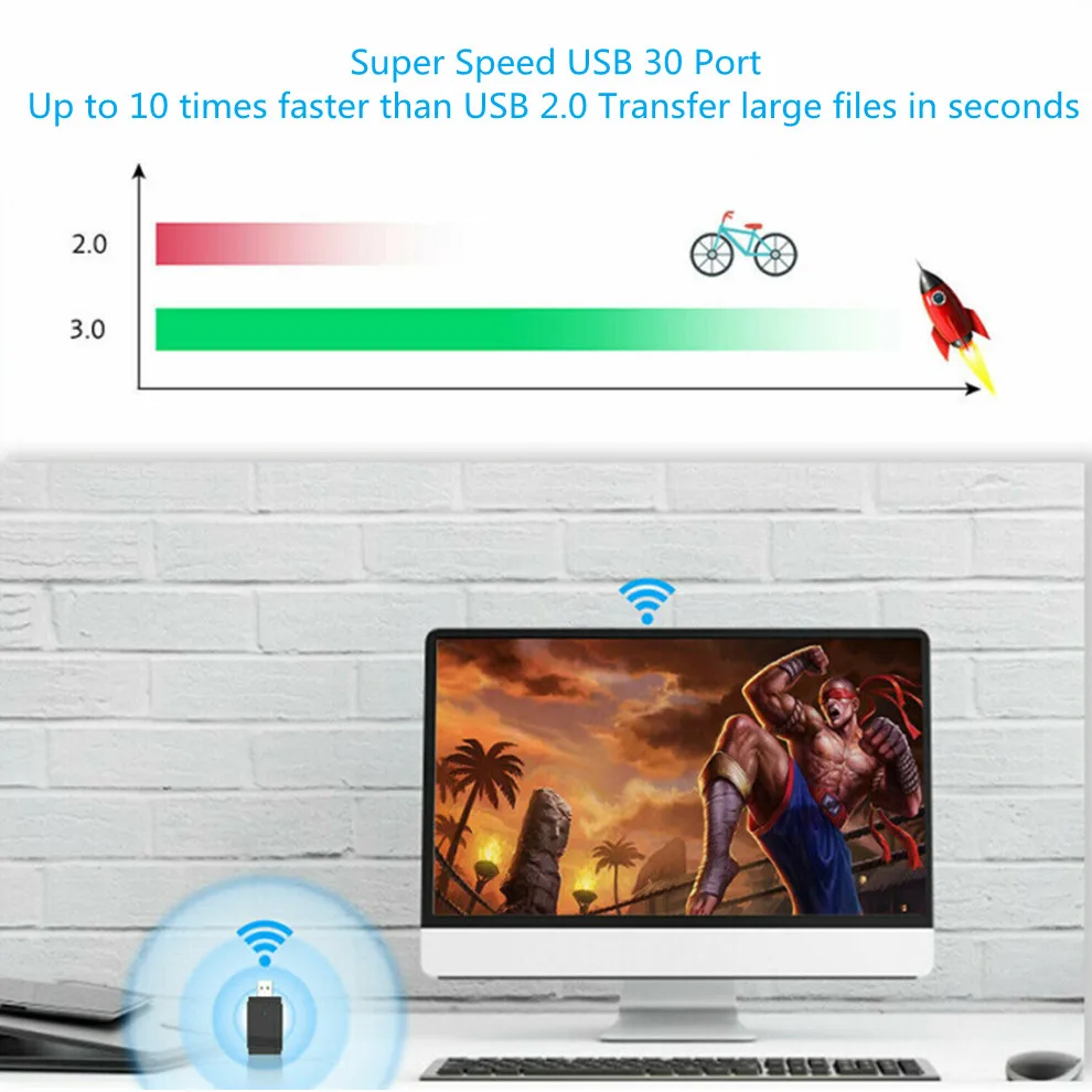 LccKaa-adaptador Wifi USB 3,0, dispositivo de banda Dual de 1200Mbps, 2,4 Ghz/5,8 Ghz, 2 en 1, Bluetooth 5,0, Dongle de antena para PC y portátiles
