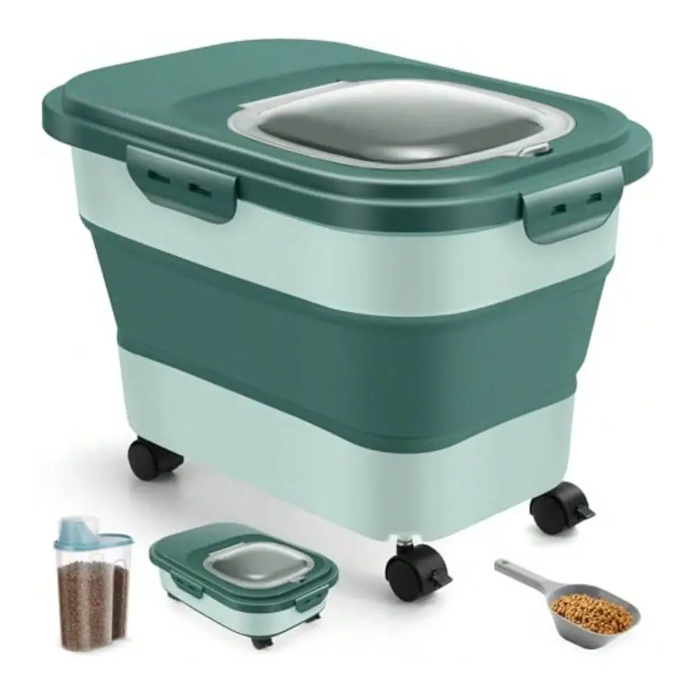 

Collapsible Pet Food Container With Casters Scoop And Small Container Keeps Up To 20lbs Dry Dog Food Fresh Grey