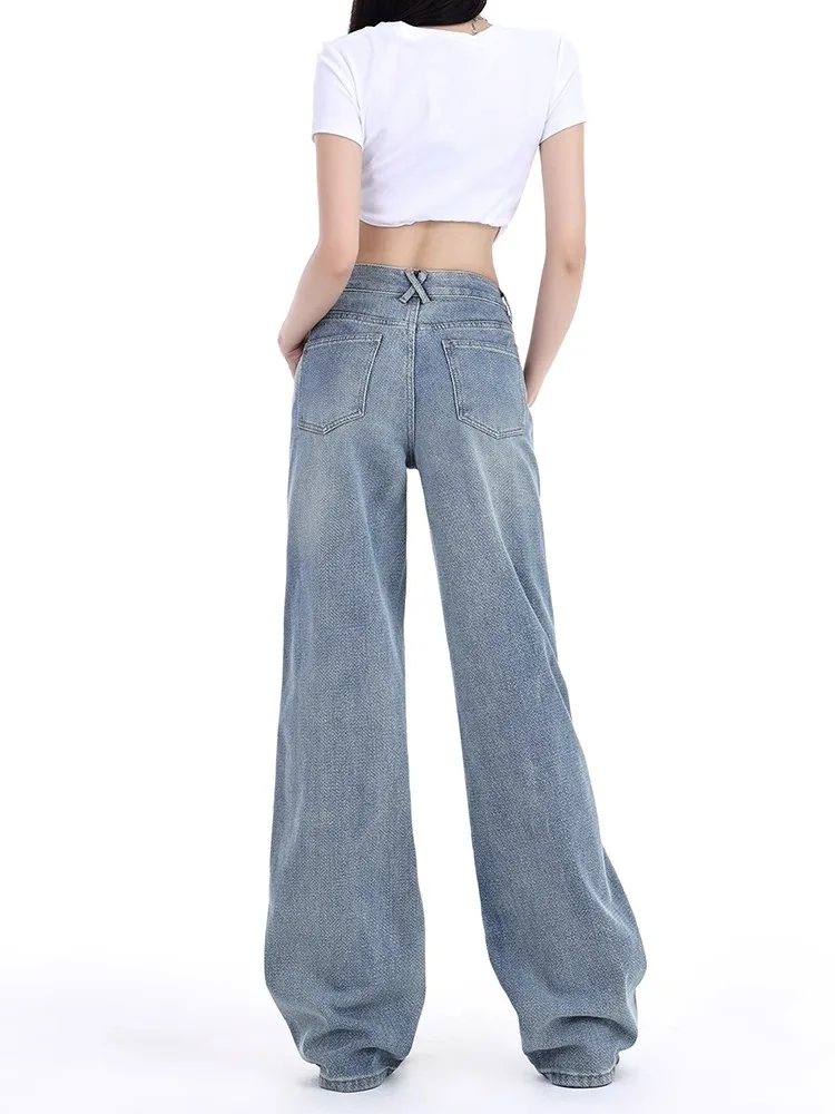 

High Waist Wide Leg Denim Jeans Women's Loose Straight Long Pants Floor-Length Slimming Early Autumn New Style Casual Cotton ...