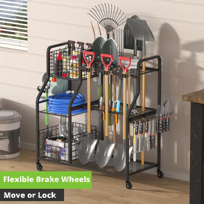 Garden tool storage, garage large garden tool storage rack, basement storage rack, lawn tool rack