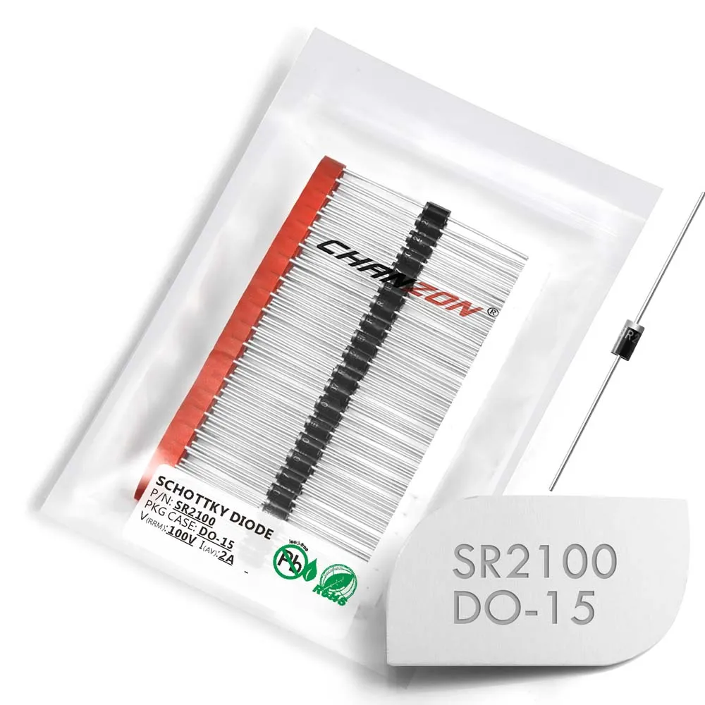 100 Pcs SR2100 SB2100 Schottky Barrier Rectifier Diodes 2A 100V DO-15 DO-204AC Axial 2 Amp 100 Volt SR 2100