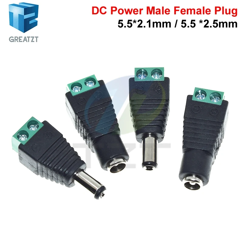 GREATZT 1pack 5.5MM x 2.1MM / 2.5MM Female Male DC Power Plug Adapter for 5050 3528 5060 Single Color LED Strip and CCTV Cameras