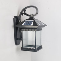 Black Solar Wall Lamp Outdoor Courtyard Garden Corridor Villa Decorative Lighting Automatic Sensor Motion Activated