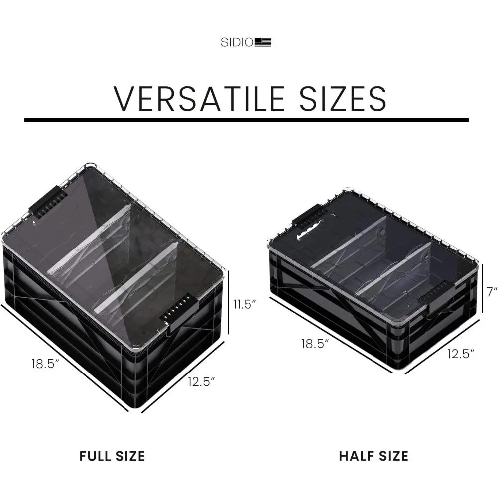 SIDIO Crate Pro Pack: 2 Large and 1 Medium Heavy-Duty Stackable Storage Bins with Lids and Dividers