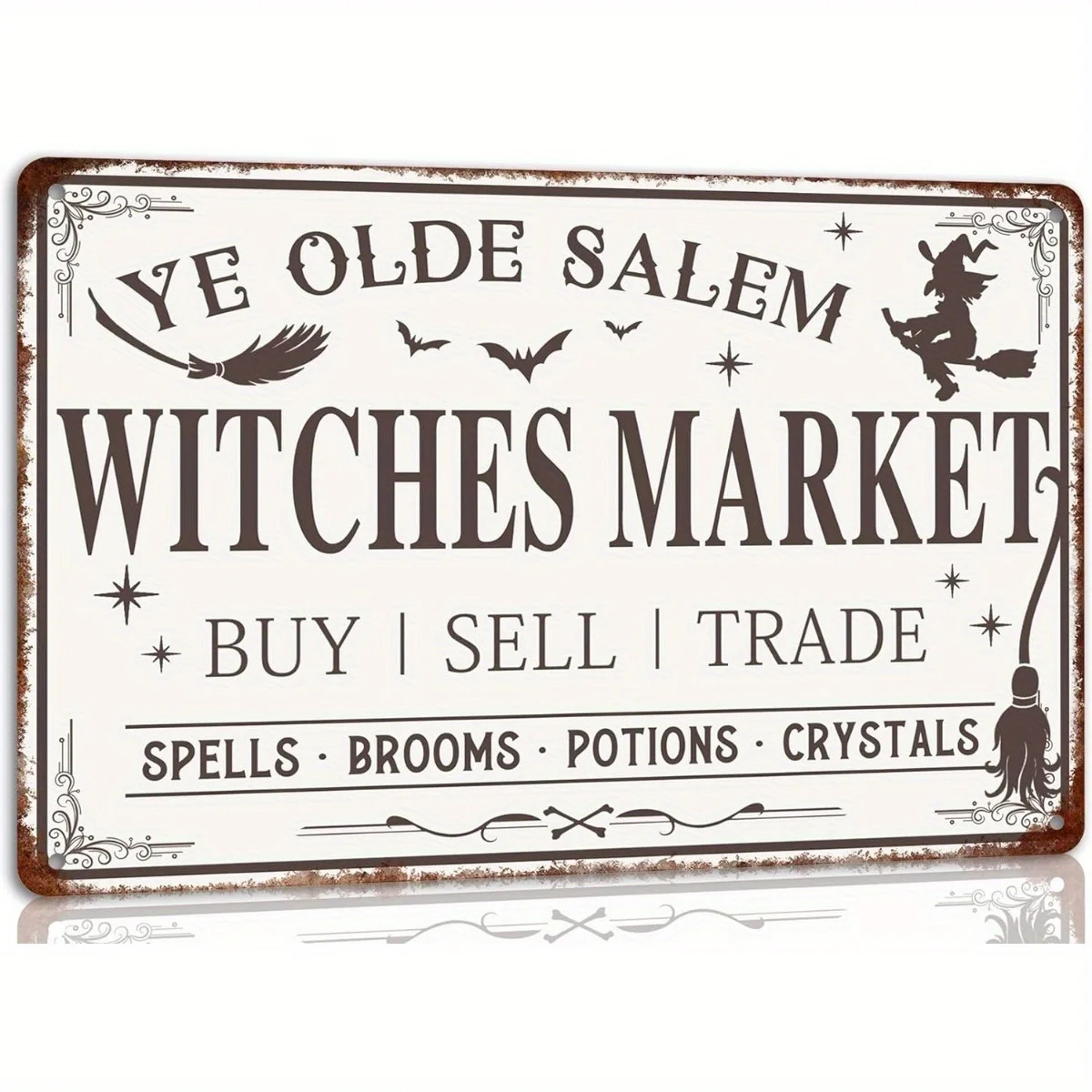 CIFBUY 2D Witch Market Metal Tin Sign 8x12 - Retro Salem Witches, Broom, Potion & Crystal Decor - Vintage Gothic Wall Art Home