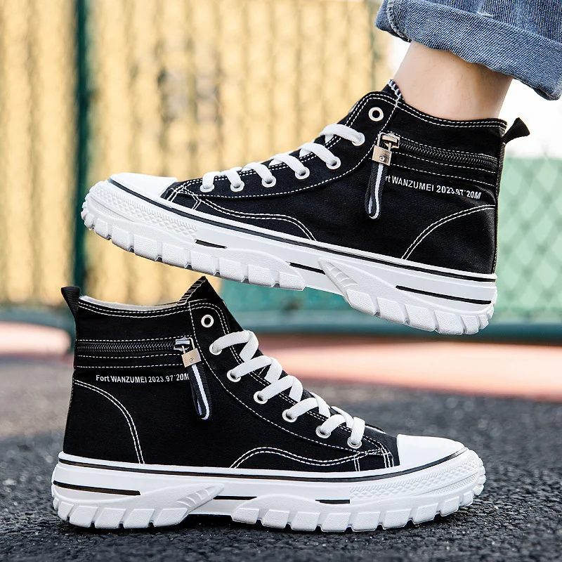 

New Spring and Autumn Breathable Men's Canvas Shoes Fashion High Help Student Casual Sports Shoes Men's Single Shoes