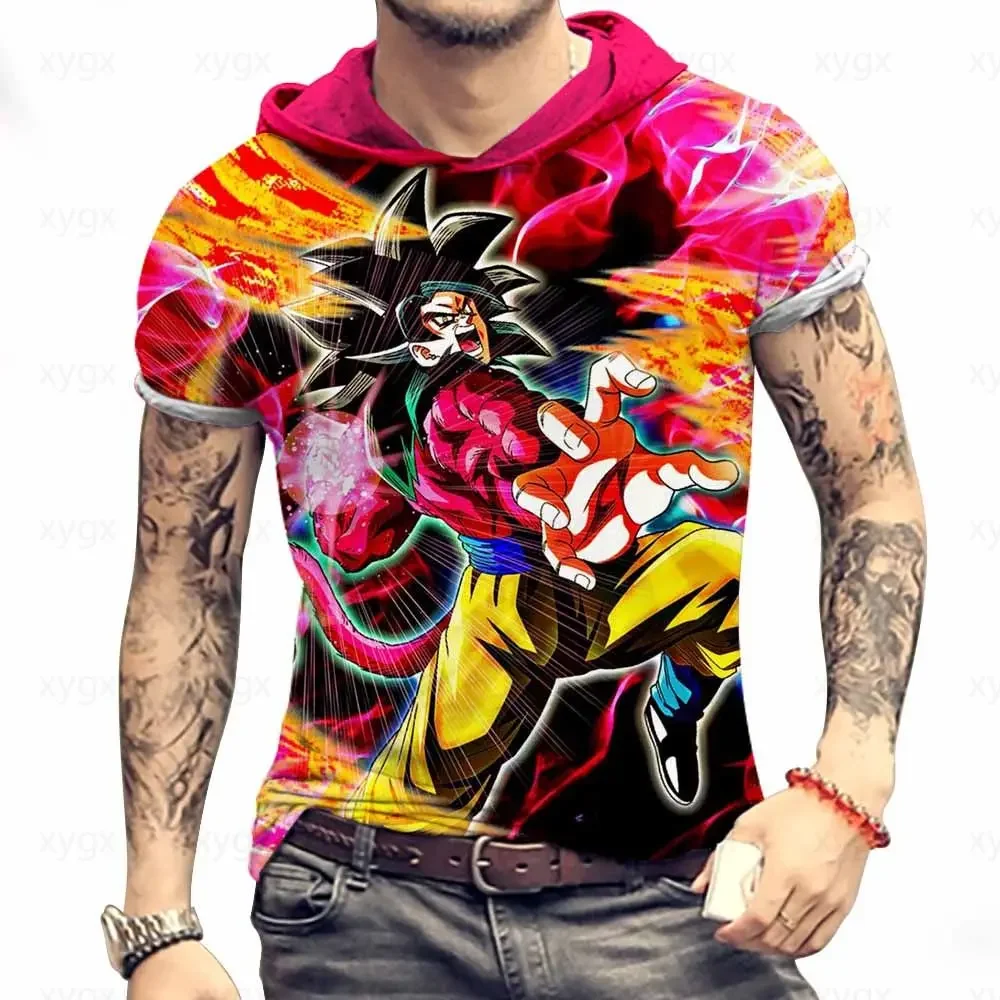 T-shirt de manga curta de Dragon Ball Z masculina com capuz, Goku, Vegeta, Saiyajin, Majin, Buu, Y2K, Harajuku, Cool Anime, Verão, Novo, 2021