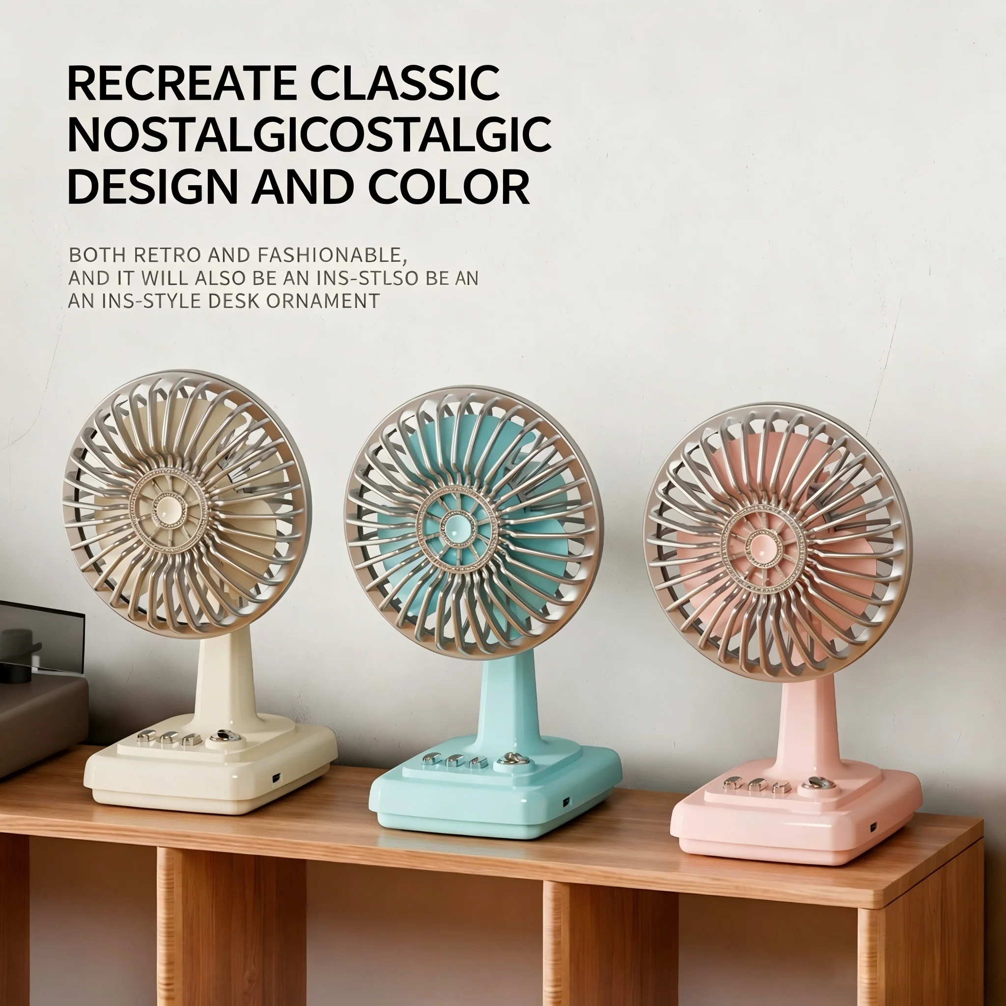 Retro Alloy Desktop Fan 3 Speeds USB Charging Portable Small Fan for Students Dormitory Home Office Desk Use image 5
