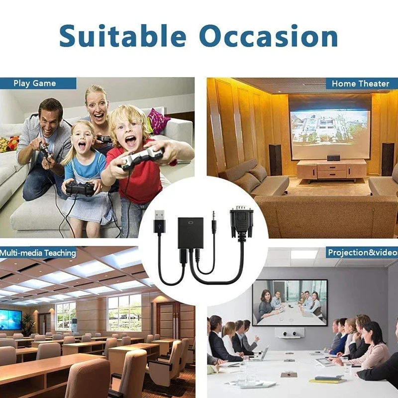 VGA to HDMI-compatible Converter Cable With Audio Output for PC Laptop HDTV Projector