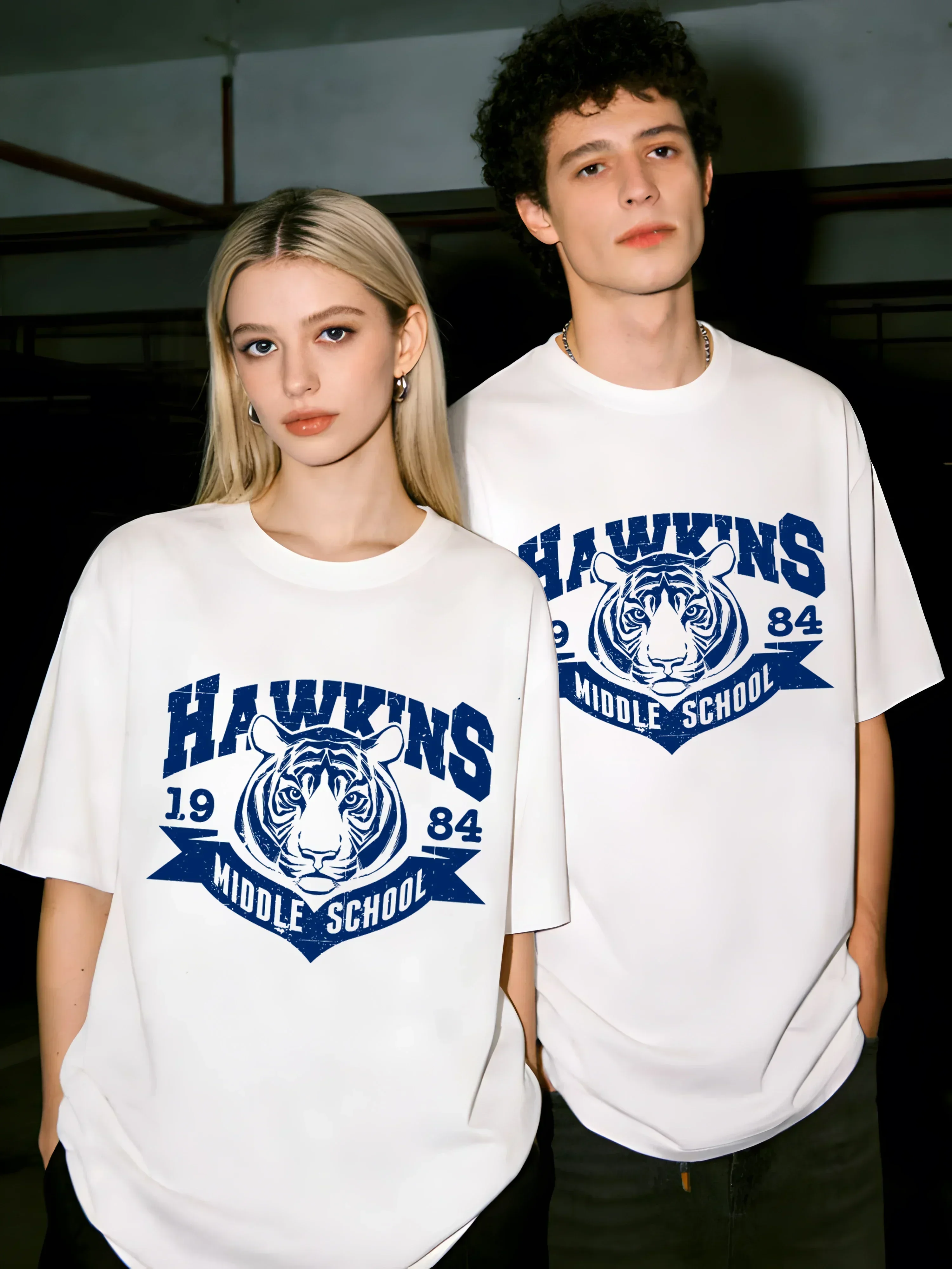 Hawkins 1984 Middle School Print Couple T Shirts Cotton Casual T-Shirt Summer O-Neck Retro Tee Fashion Unisex Loose Short Sleeve