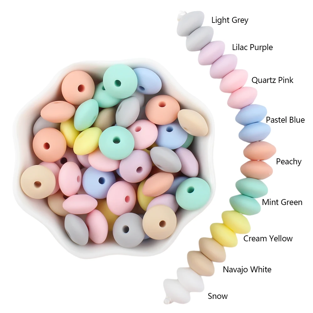 36pcs Silicone Lentil Beads 12mm Baby Abacus Teething Focal Beads Teether Food Grade BPA Free Newborn Baby Nursing Accessories