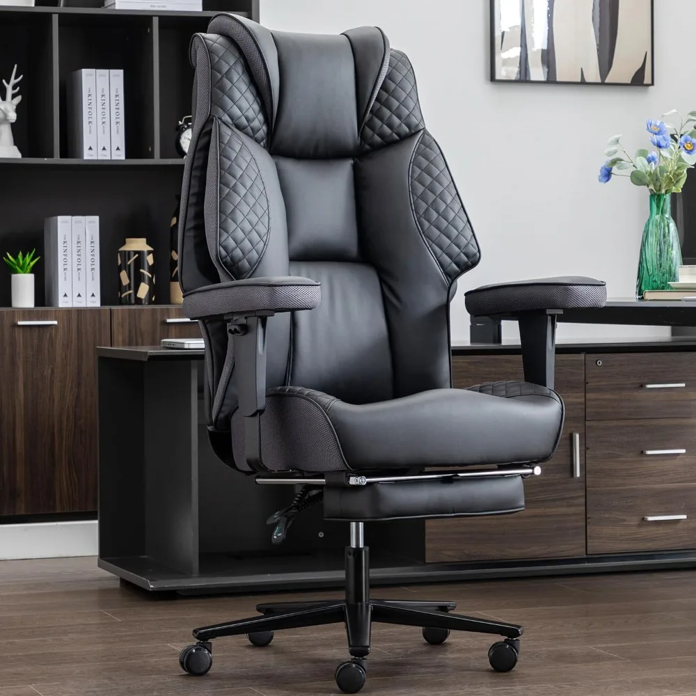 

Big and Tall Office Chair 400lbs - Office Chair with Foot Rest, High Back Leather Heavy Duty Office Chair Adjustable Arm Rest