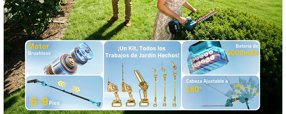Seesii 6-in-1 Kettensäge mit Teleskopstange, elektrischer Heckenschneider, Strauchschere, Gartenwerkzeug für Makita 18V Akku – Detail 5