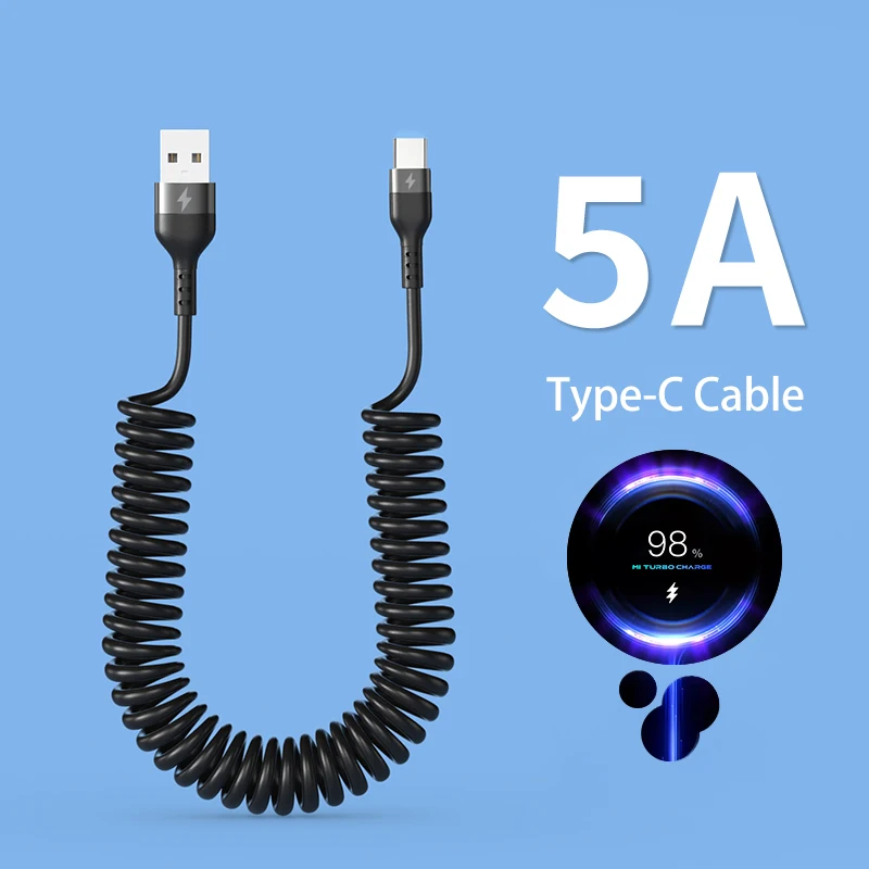 Spring USB Type C Cable For Samsung S20 S21 Xiaomi POCO Fast Charging Wire Cord Mobile Phone Accessories Charger USB Micro Cable