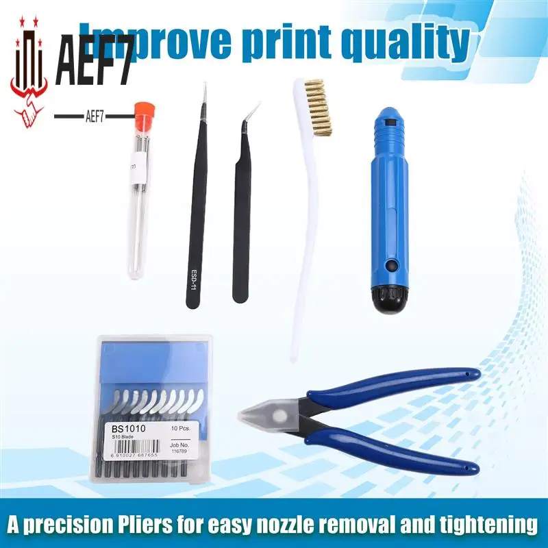 

Набор для чистки насадок принтера AEF7-3D с плоскогубцами, щеткой для чистки и инструментами для снятия заусенцев для эффективного очистки и обслуживания