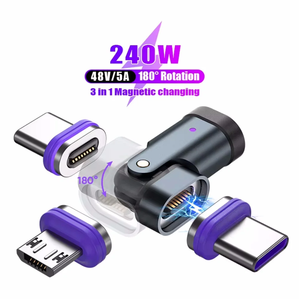 240W Magnetic USB C Adapter 16Pin USB-C to Type C Fast Charge Cable USB C Female Converter for Samsung iPhone Xiaom Macbook