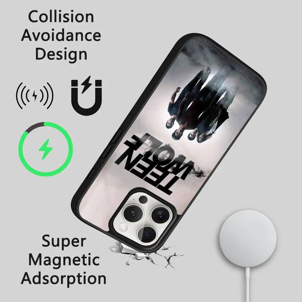 T-Teen W-Wolf TV جراب هاتف آيفون 17 16 15 14 13 12 11 Pro Max Plus Mini Magsafe مرآة لاسلكية مغناطيسية Funda