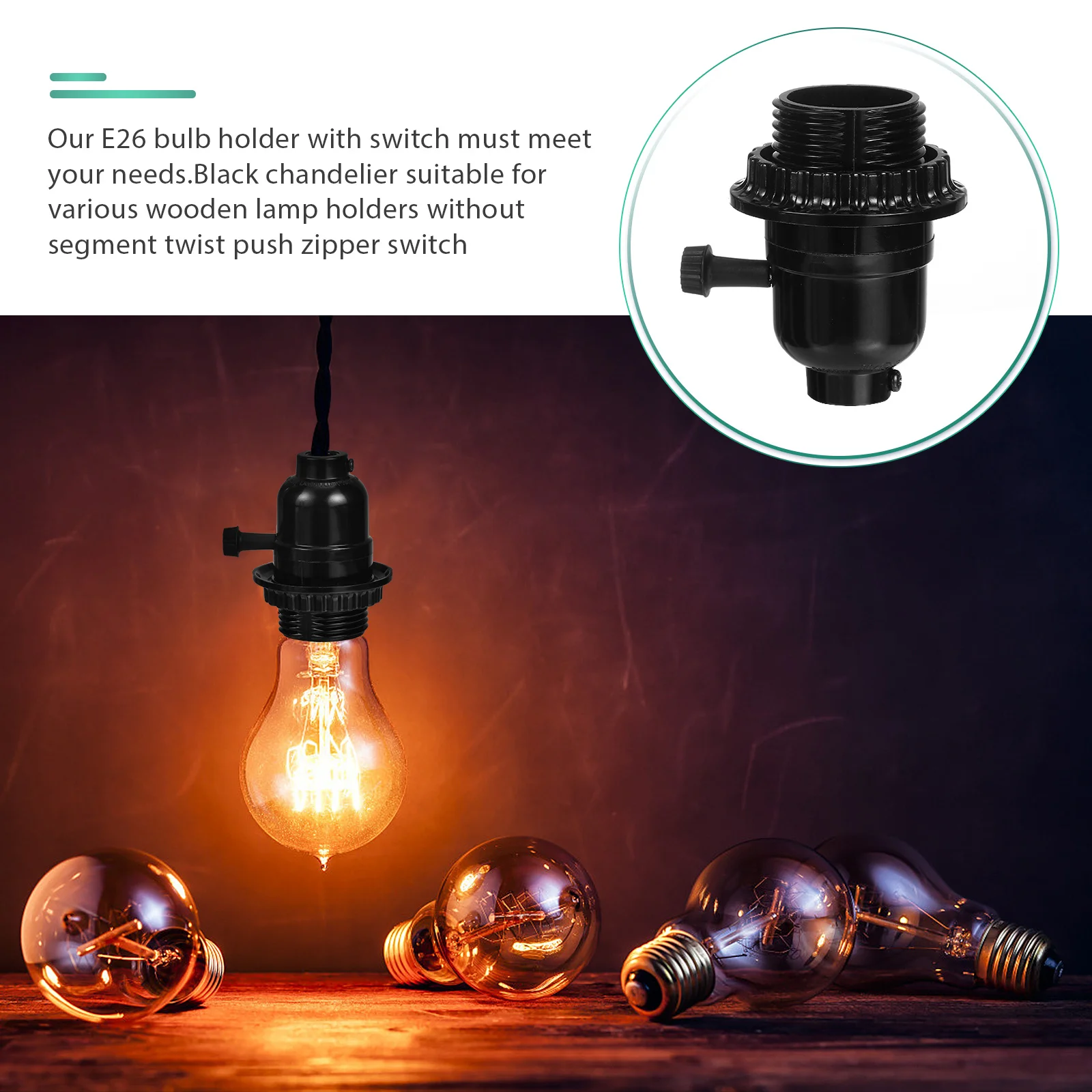 

5Pcs E26 Bakelite Pendant Light Socket Switch Vintage Lamp Holder Retro Hanging Lamp Socket Replacement E26 Light Holder