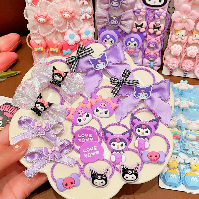 Sanrio Kawaii Hello Kitty 18Pcs Rozciągliwa opaska do włosów dla dzieci Kulomi Podwójny kucyk Skórzana opaska Akcesoria do włosów Prezent dla