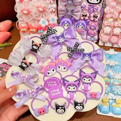 Sanrio Kawaii Hello Kitty 18Pcs Rozciągliwa opaska do włosów dla dzieci Kulomi Podwójny kucyk Skórzana opaska Akcesoria do włosów Prezent dla studentów