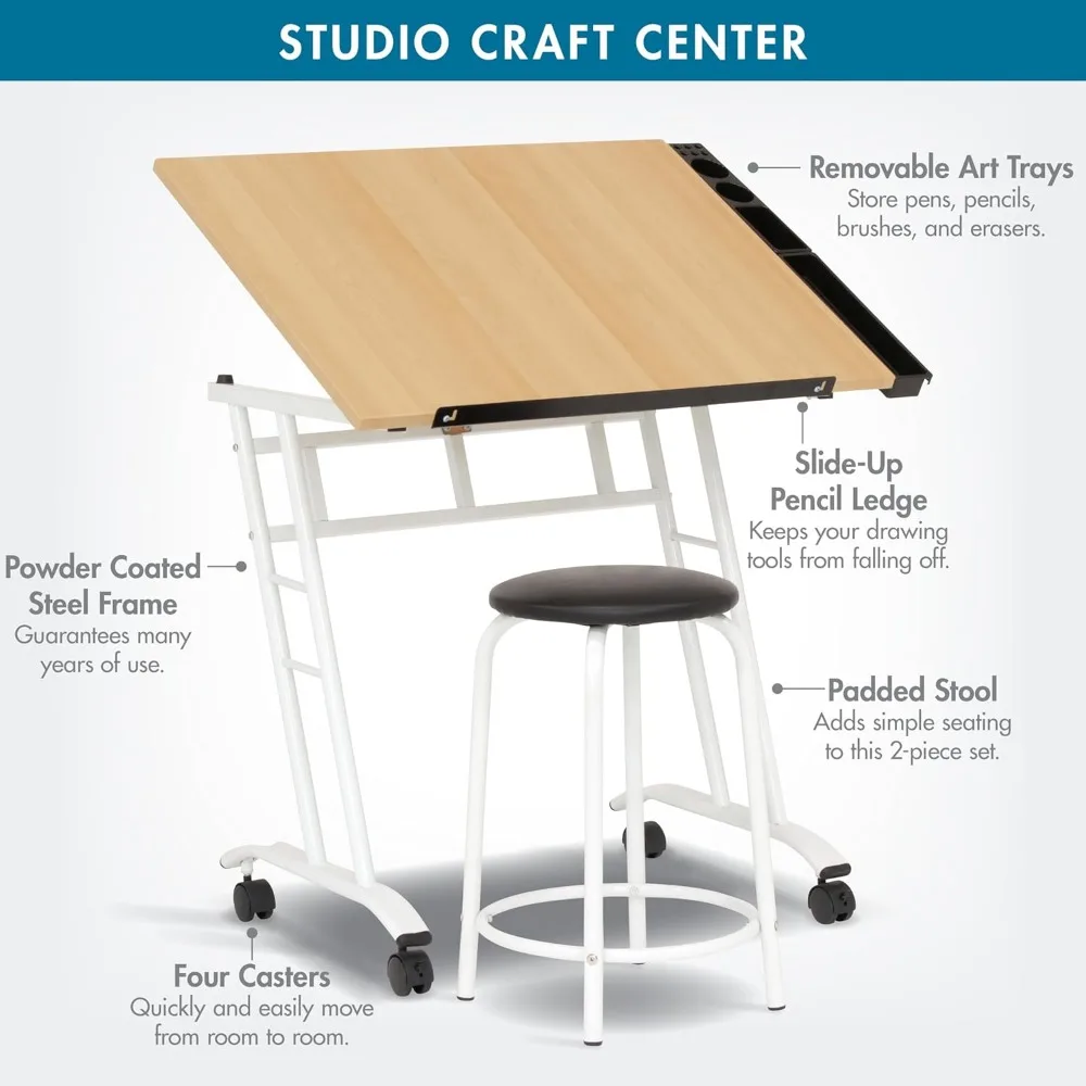 Crafting Table with White and Maple Finish, 34 Wide x 23.5 Deep x 37.5 High