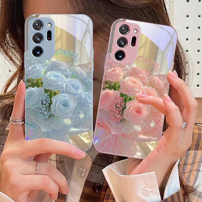 

Blue pink rose petals For Samsung M 02 12 Note 8 9 10 20 A 01 A02 A03 Core 04 A05 06 10 12 13 14 15 A16 glass Ultra phone case