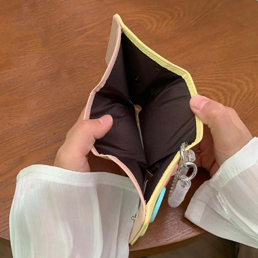 Large Capacity Dopamine Color Wallet Anti Lost Spiral Strap Button Mini Purse Smooth Texture Compact Size Tri-fold Card Holder
