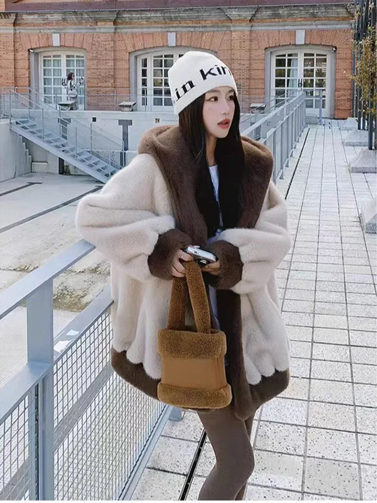 

Korean Mink Velvet Fur Jacket Women's Overcoat Autumn Winter New Thick Warm Cold-Proof Coat Mao Mao Loose Hooded Cotton Jacket