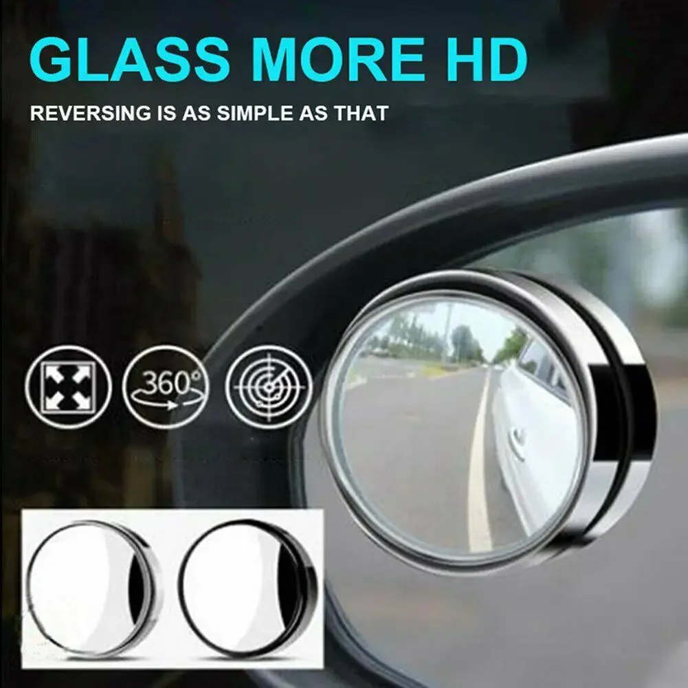 2PCS 360-degree Rotating Round Blind Spot Mirror Car Rear View Reversing Auxiliary Mirror Large Vision For Interior External