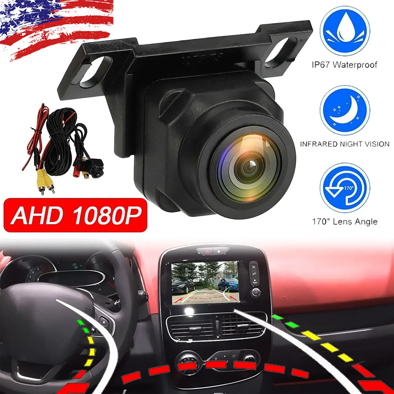 

QueenDer 180º Car Rear View Backup Camera Reverse Parking CMOS Night Vision Waterproof