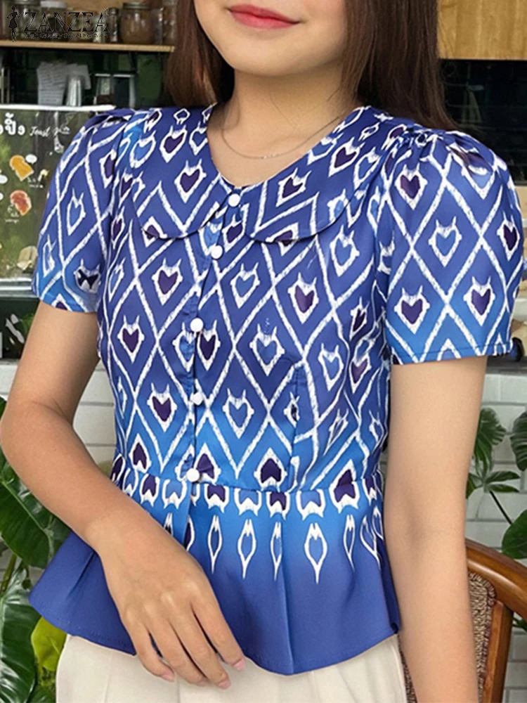 2025 ZANZEA Women Printed Shirts Vintage Turn-Down Collar Tops Fashion Casual Short Sleeve Tunic Fashion Printed Blusas