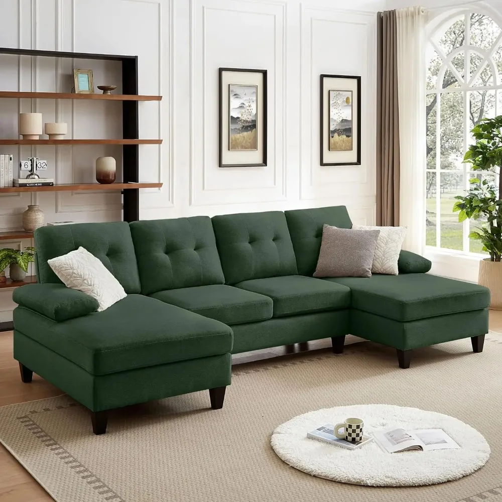 

111" Modern U Shape Convertible Sectional Sofa Couch, Polyester Fiber Sleeper Couch with Double Chaise and Portable Armrest