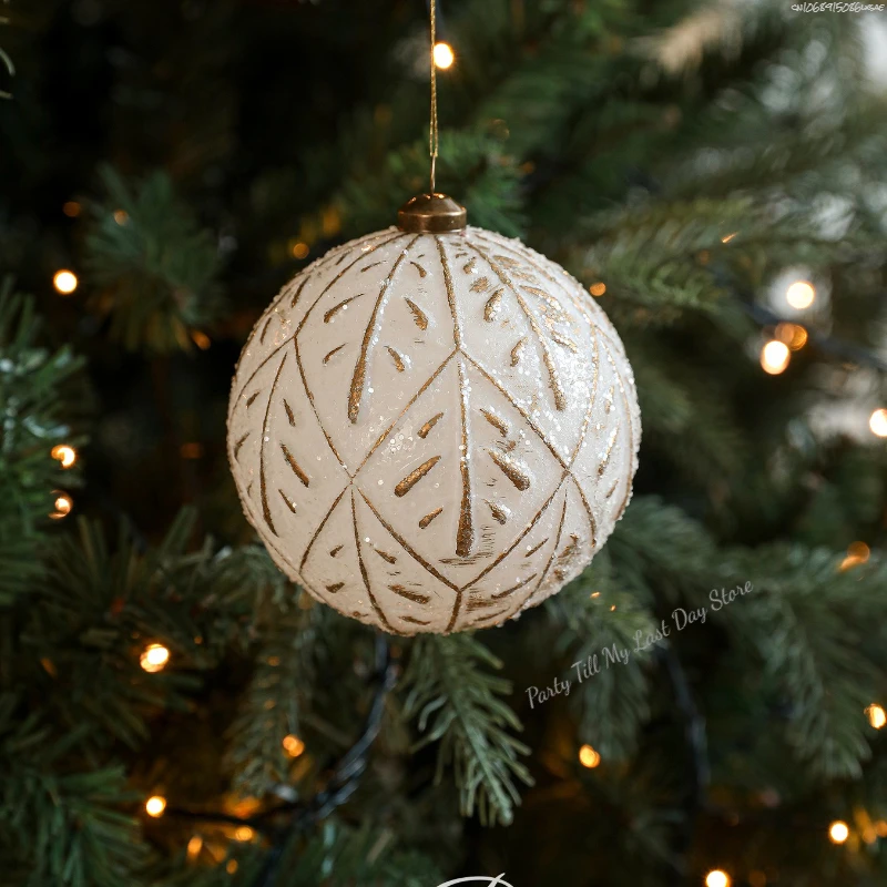 الذهب الأبيض عيد الميلاد الكرة زخرفة ماتي الرجعية ضوء الفاخرة ندفة الثلج شنقا قلادة لزينة شجرة عيد الميلاد #5