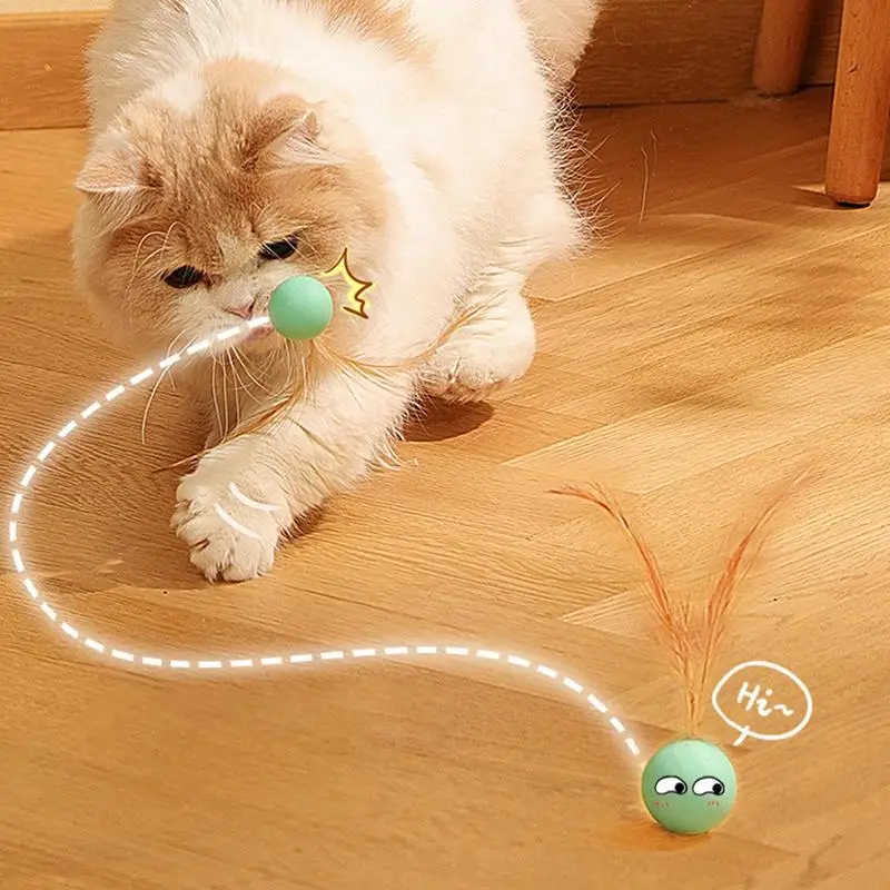 Kittenbalspeelgoed Interactieve stuiterbal Kattenspeelgoed met veren Rubberen bijtbestendige huisdier stuiterbal voor kleine dieren Puppy