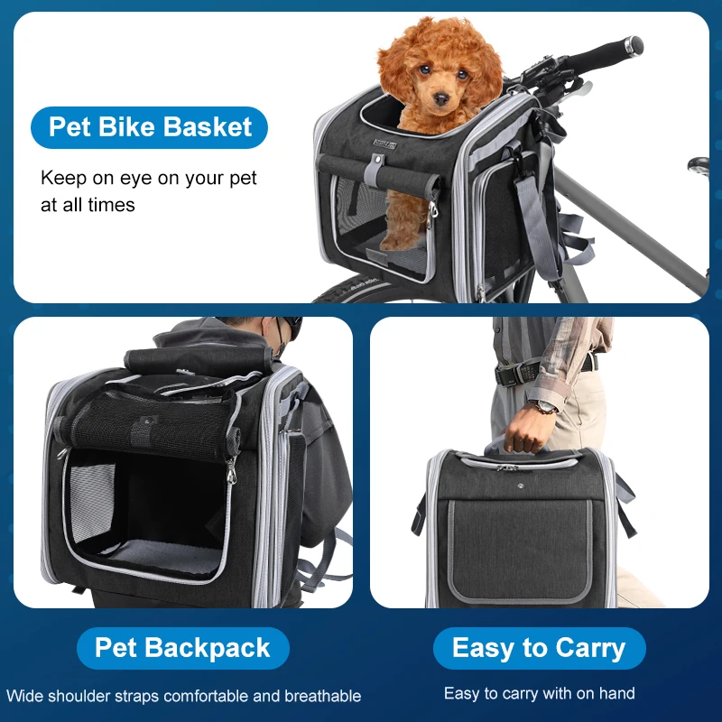 Fahrradkorb für Hunde oder Katzen, erweiterbarer, weicher Haustier-Trägerrucksack mit 4 offenen Türen, faltbarer Hunde-Fahrradträger – Detail 5