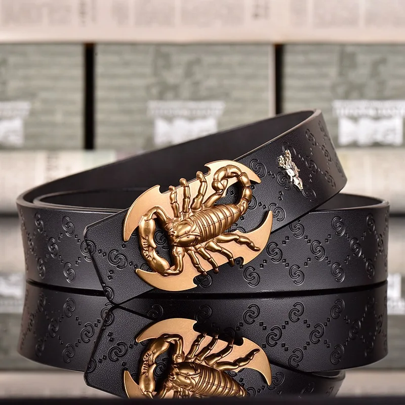 المعادن العقرب شكل ثلاثية الأبعاد مشبك الأحزمة الرجال الجلود الفاخرة العلامة التجارية التلقائي مشبك فاسق حزام الذكور جودة مصمم حزام الحيوان 2025