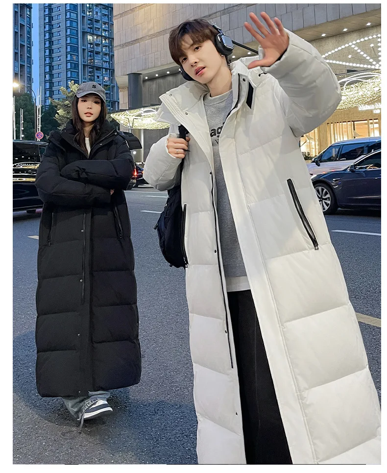Zipper Down Coats Men Hooded Jackets Down Coat Cardigan Covered Button Outerwear Winter 2025 High Street Pockets Spliced