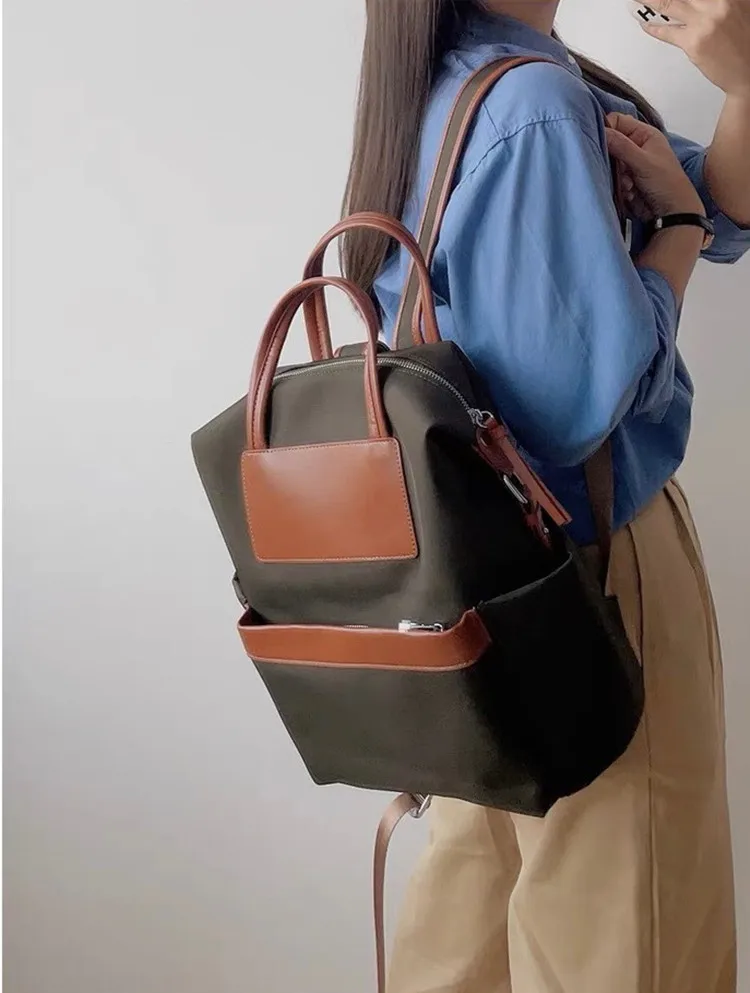 Firmranch-Sac à dos en cuir haute capacité pour femme, panneau en toile légère, cartable de voyage ComPiedmont, sac d'ordinateur tendance, nouveau, 2023