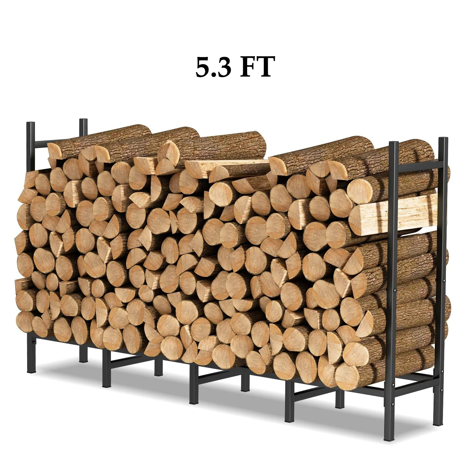 5.3ft Outdoor Steel Firewood Log Rack Wood Storage Holder for Fireplace Heavy Duty