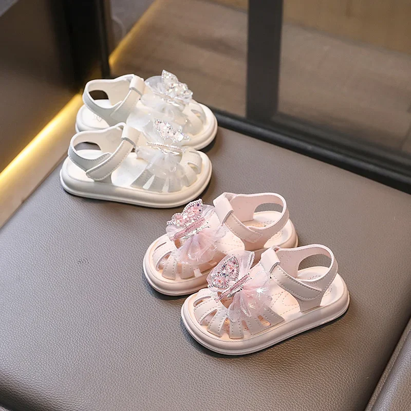 NOVEDAD DE VERANO 20224, sandalias con punta cerrada y lazo para niños, sandalias de mariposa para niñas, zapatos de princesa de fondo suave