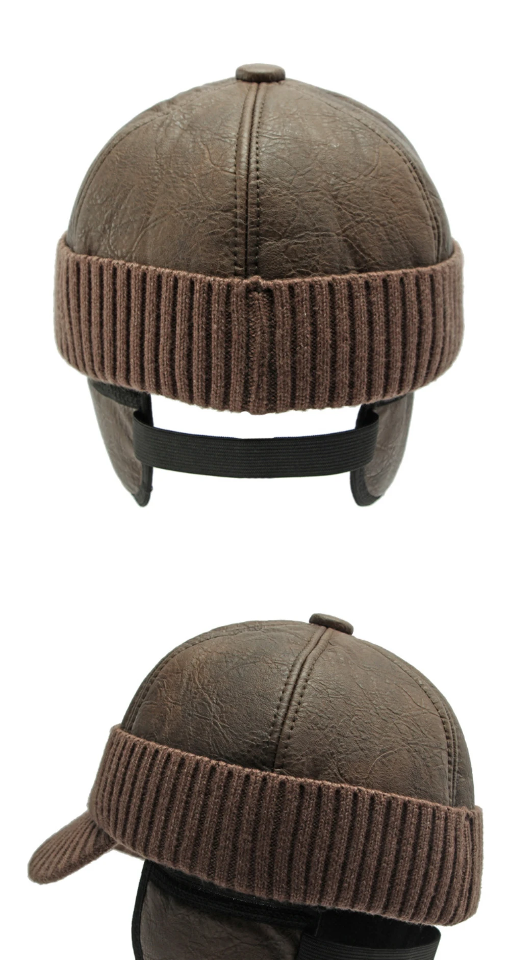 HT4542 Hohe Qualität PU Leder Kappe Dicke Warme Winter Baseball Kappe Männer Baseball Hüte Snapback Earflap Cap Papa Hüte mit Ohrenklappe – Detail 11