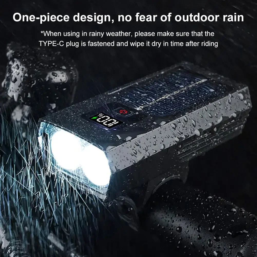 Solar Bike Light Headlight 1200mAh USB Rechargeable Display Bicycle Flashlight Front Lamp For Mountain And Road Bikes